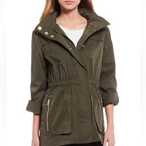 Ciao Milano Tess Olive Green Rain Jacket Anorak Drawstring Waist Hooded Size M